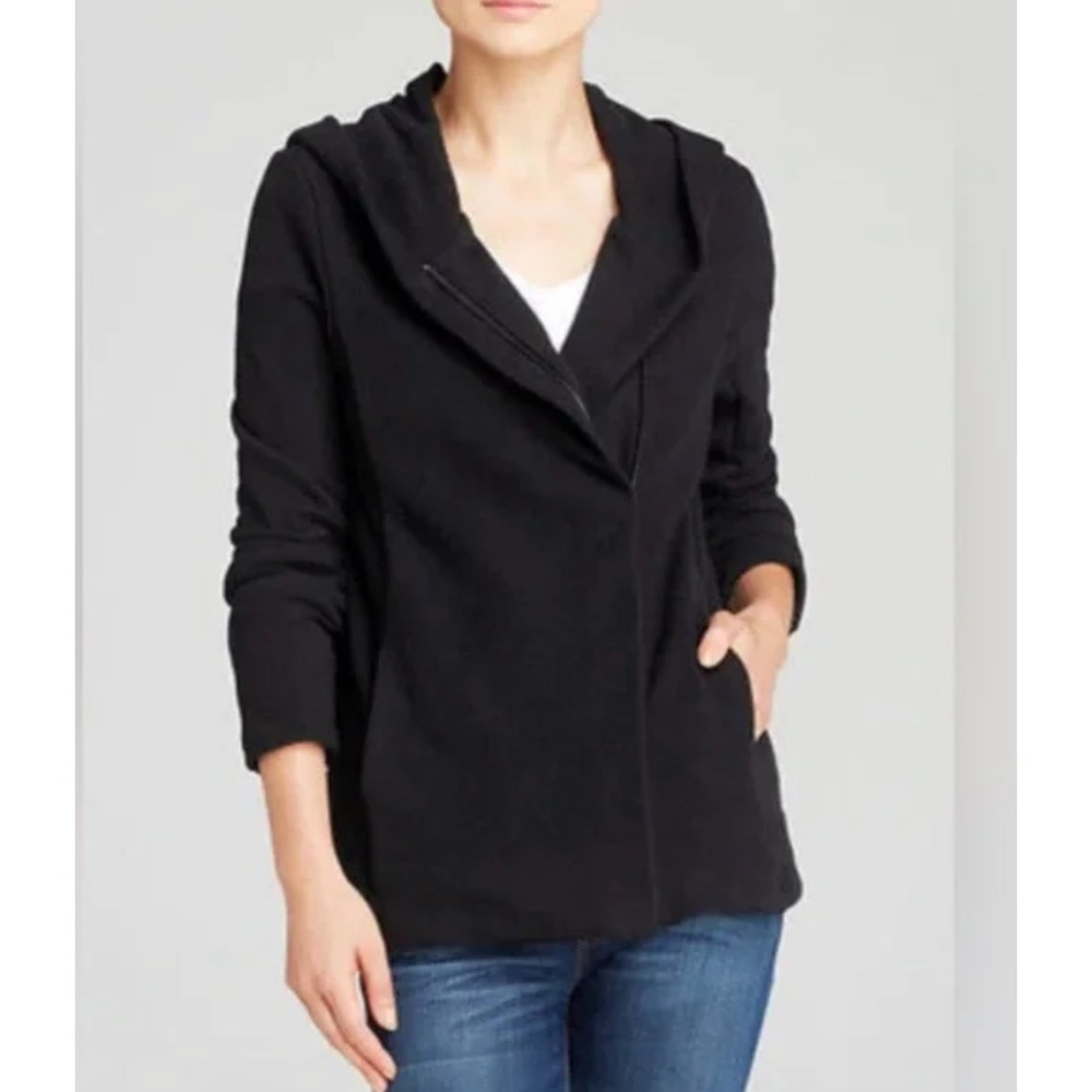Standard James Perse Black Asymmetrical Hooded Sweatshirt Jacket Size 2 Full Zip